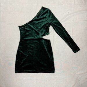 Altar'd State Emerald Green Velvet Bodycon One-Shoulder Dress | Size Large